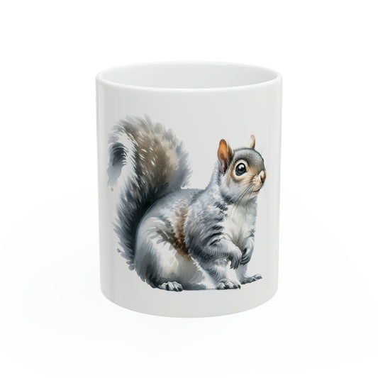 Watercolor Gray Squirrel Adorable Ceramic Mug, 11oz