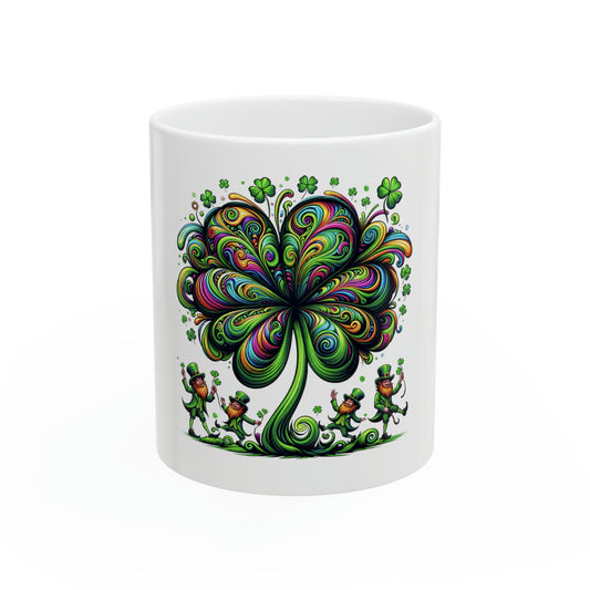 St. Patricks Day Trippy Ceramic Mug, 11oz